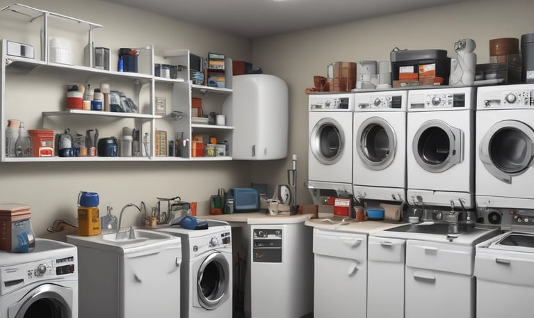 Technician repairing a refrigerator in a modern kitchen.