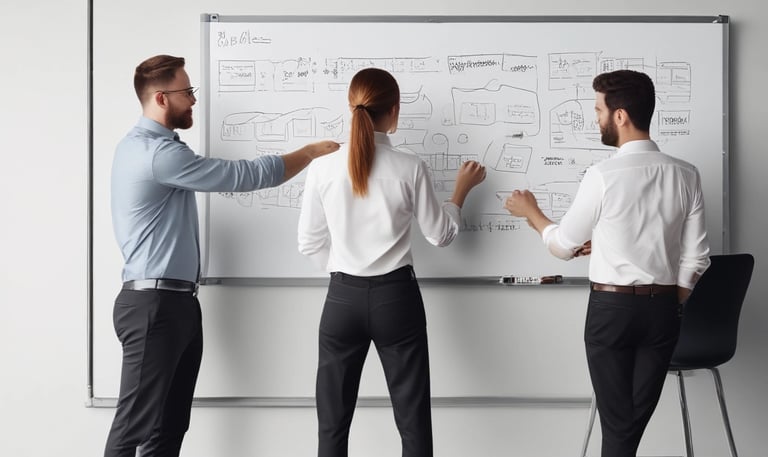 A consultant reviewing project charts with a client, pointing out key insights.