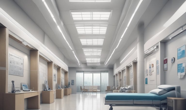 A compassionate nurse assisting a patient in a bright hospital room.