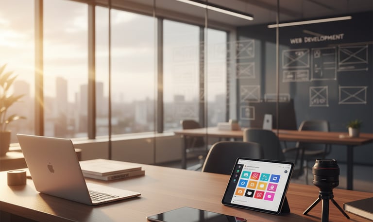 a laptop computer sitting on a table with a laptop and a camera from shobhit goyal website