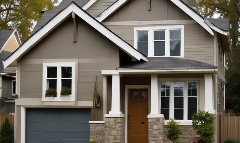A charming house with a newly painted bold navy blue exterior and white accents under a clear sky.