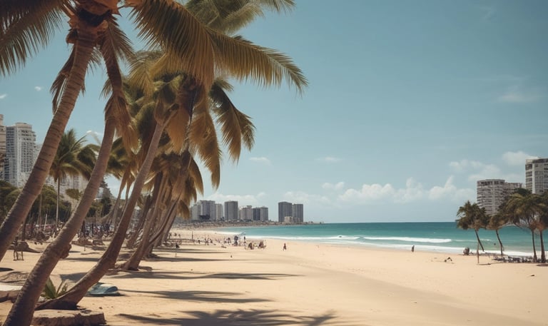 www.gcyasociados.com-a beach with palm trees and a blue sky