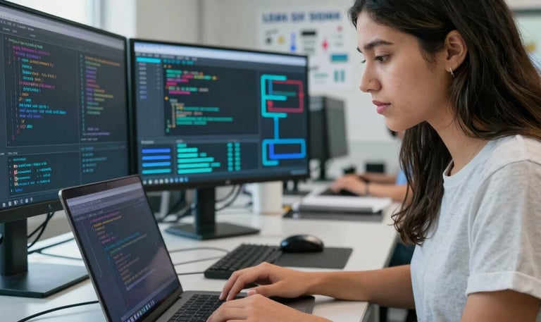 Latina teenager recording a voice note on her smartphone while studying in a modern library.