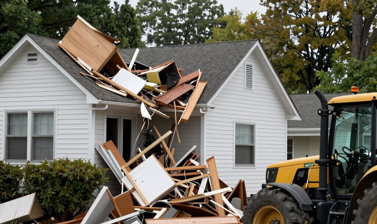 A sturdy blue tarp covering a damaged roof under a bright sky.