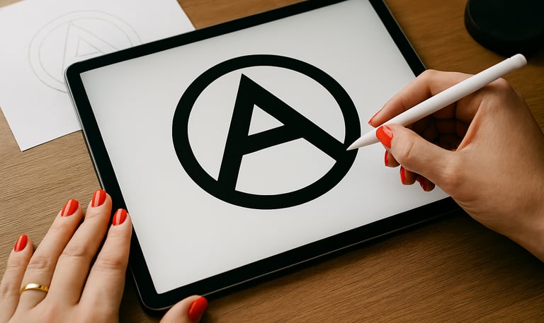 a person holding a pen and writing on a tablet