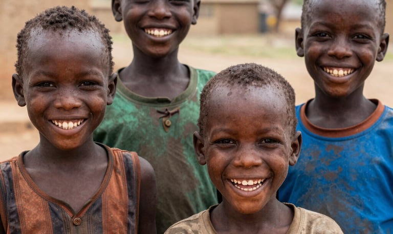 A joyful child holding a colorful dental hygiene kit with a bright smile.