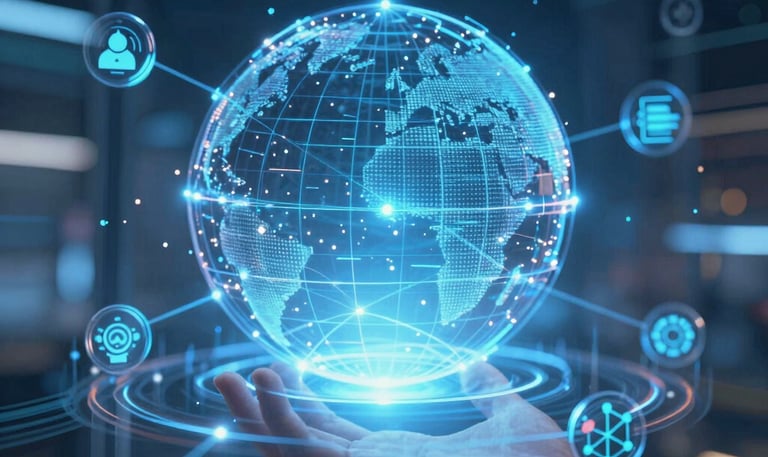 Group of scientists discussing data charts in a modern lab.