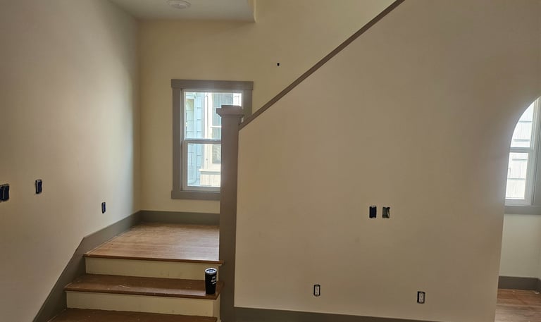 drywall trim mud tape texture paint banister 