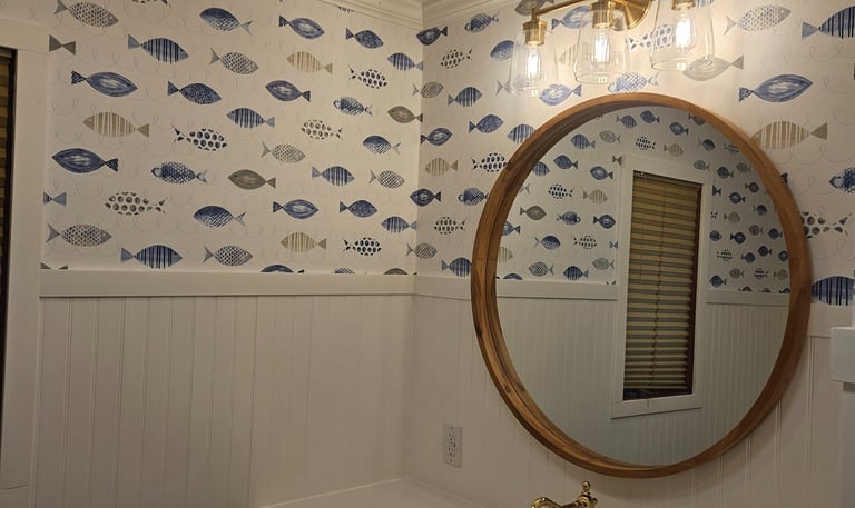 shiplap vanity wall paper faucet 