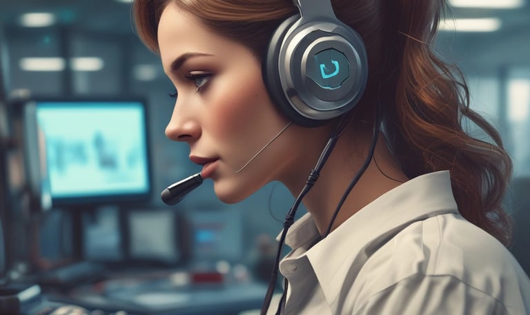 Close-up of a computer screen displaying a chatbot interface in a modern office environment.