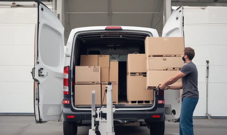 A courier handing over a parcel to a smiling customer at their doorstep.