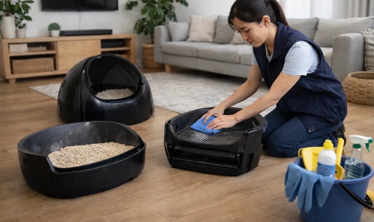 technicienne qui réalise un entretien essentiel comprenant la désinfection et le nettoyage complet