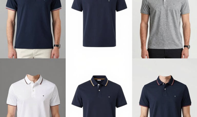 A neatly folded stack of classic cotton shirts in neutral tones on a wooden table.