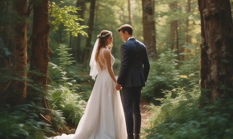 A stunning wedding couple surrounded by nature.