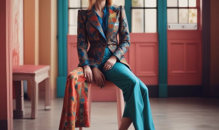 A stylish editorial shoot featuring vibrant fashion.