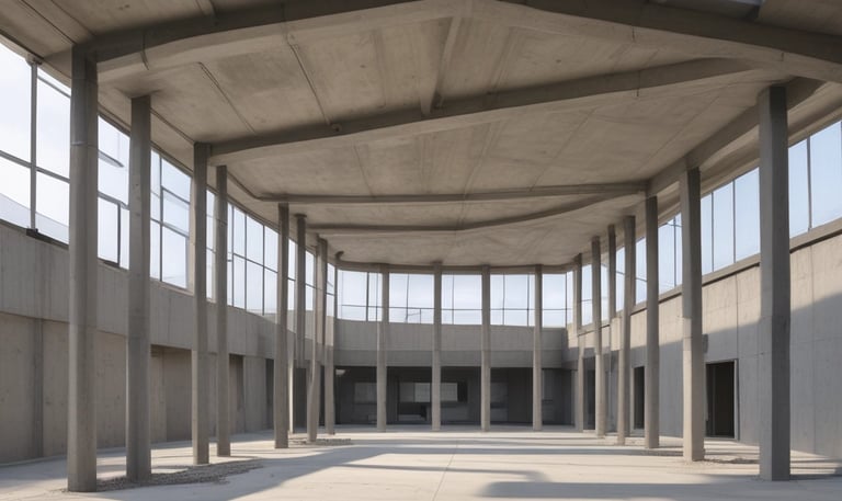Concrete blocks protrude from a textured surface, surrounded by a smooth, curved edge. The scene appears to be part of an outdoor setting, possibly an architectural or landscape feature.
