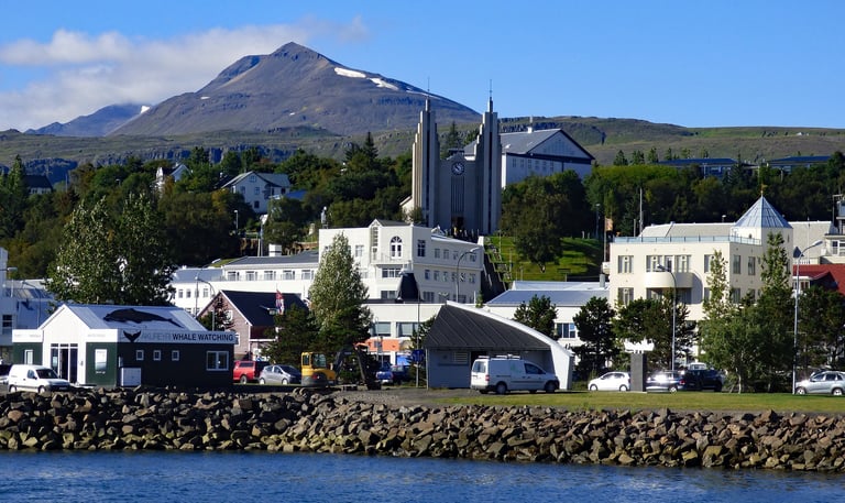 Akureyri, Iceland from water