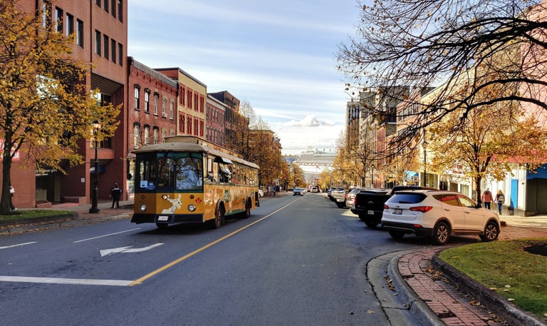 Saint John, NB trolley tour overlooking cruise ship