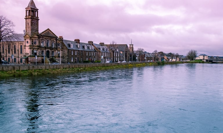 Inverness buildings along water