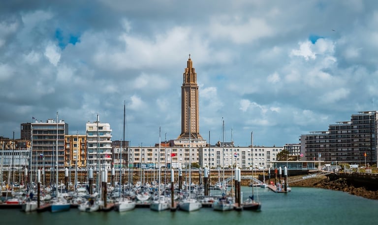 le harve France Port with sailboats and buildings in distance