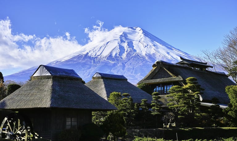 Mount Fuji behind building's