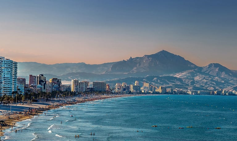 Alicante beachfront with mountains in distance