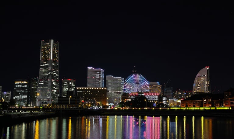Yokohama japan at night with ferris wheel