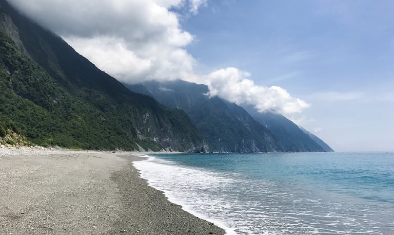 Congde bay with mountains in background hualien