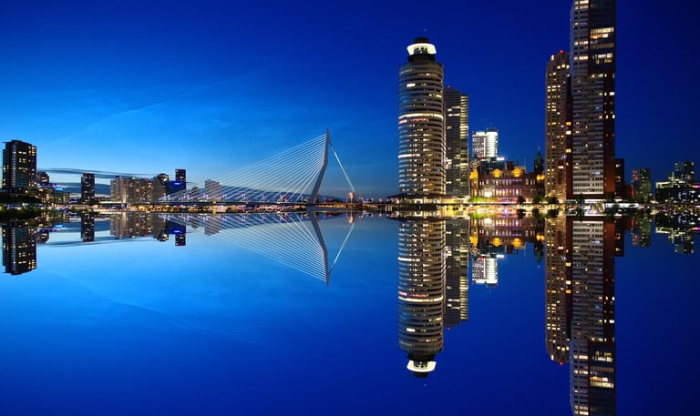 Rotterdam Netherlands skyline with buildings and bridge