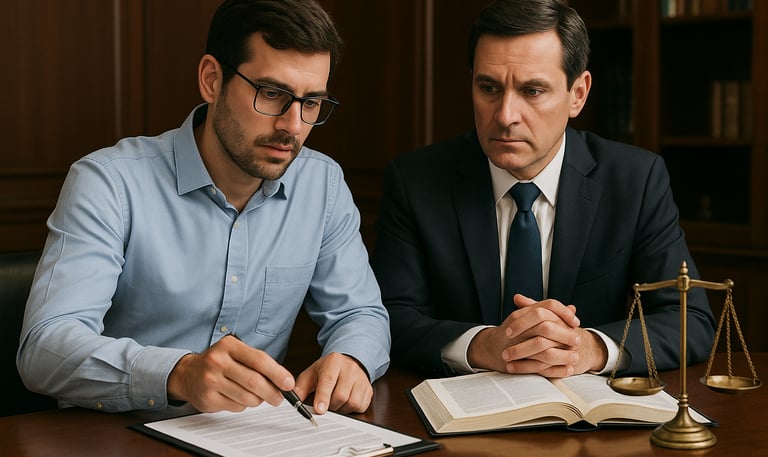 two men sitting at a table with a book and a book