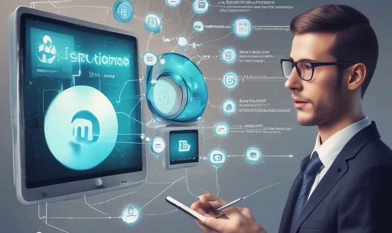 A professional analyzing data on a laptop in a modern office.