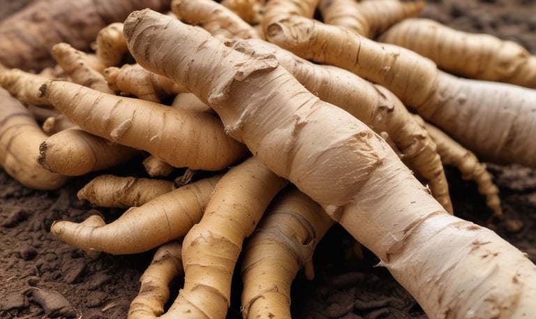 Nigerian farmers carefully harvesting sesame seeds in the early morning sunlight.
