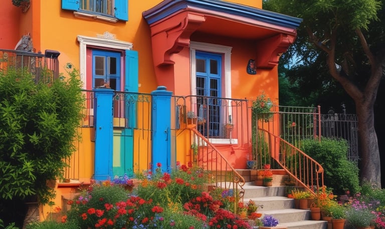 A vibrant mural painted on a city wall showcasing bright colors.