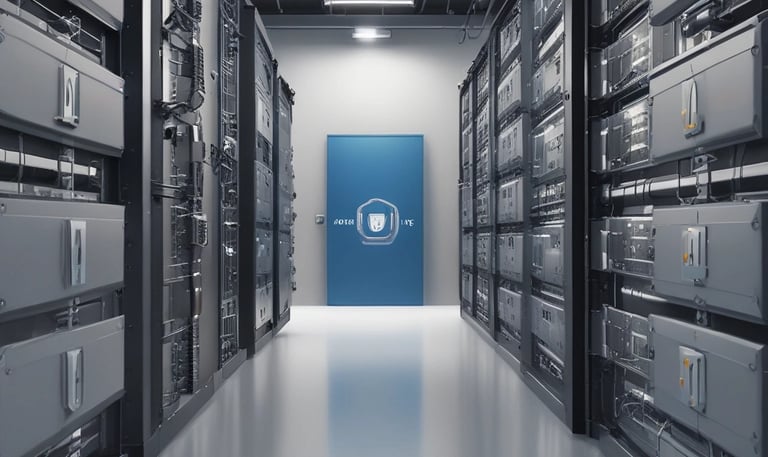 A technician working on network cables and devices.