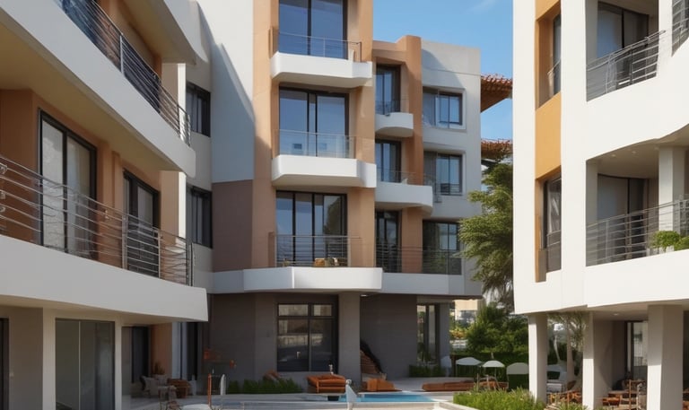 A juxtaposition of an older, brick office building with a large advertisement for business space, and a modern, sleek glass skyscraper in the background. The older building features multiple windows and a vintage sign promoting Adams & Co. Real Estate at 411 5th Ave.