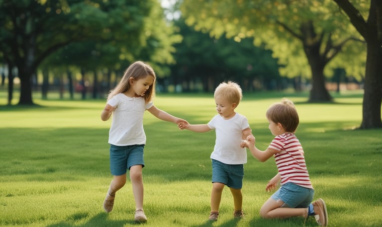 A young child with braided hair is smiling warmly. The child is wearing a checkered blue and white shirt with a blue apron over it. The background is blurred, featuring a teal hue and a soft blackboard.
