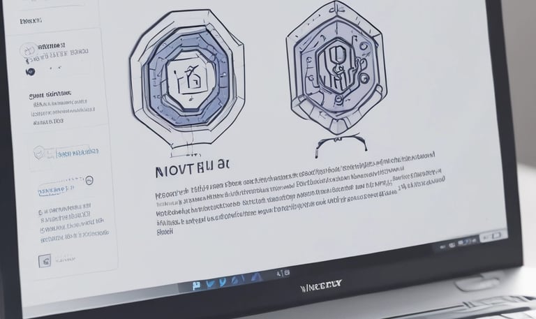 A laptop displays a webpage titled '' with a logo above the text. It suggests using AI to improve copywriting skills. On the left, part of a colorful sandwich is partially visible, adding a contrast to the academic theme on the screen.