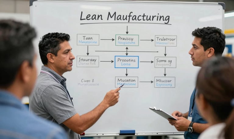 A conference room set up for a presentation or workshop with red chairs arranged around tables. Each table contains glasses, notepads, and black bags with logos. A projector screen at the front displays a title. Banners with graphics and text are positioned on either side of the room. A plant adds greenery to the setting.
