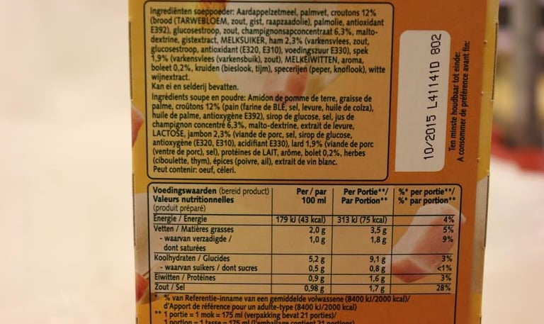 étiquette soupe industrielle
