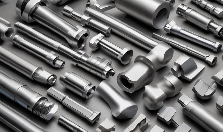 A person is working with metal tools on stone steps, likely crafting or shaping a metal object. Several other individuals are present, some seated and possibly using mobile devices. The background shows a street or market setting with a variety of fabrics and goods hanging and displayed, and people walking by.