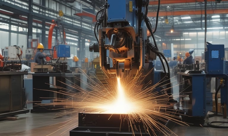 Automated pick and place robot sorting components on a conveyor belt.