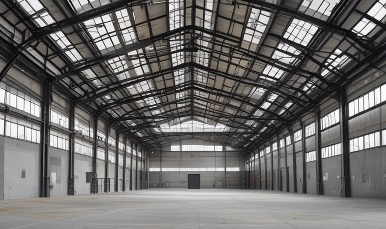 A person wearing a red helmet and a fire jacket stands in front of a large backdrop, possibly a building or construction site. A red fire truck is partially visible behind the person, along with metal scaffolding.