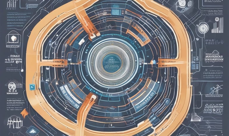 A conference room setting with several laptops on a large table, each being used by a person. A large screen displays a blue interface with the text 'Generate ad creatives from any website with AI'. A stainless steel water bottle and a conference phone are also visible on the table.