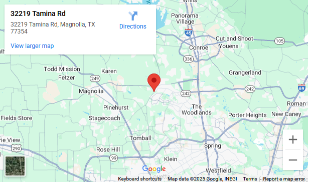 Service map showing Boone’s fire damage restoration areas in Greater North Houston and Montgomery Co