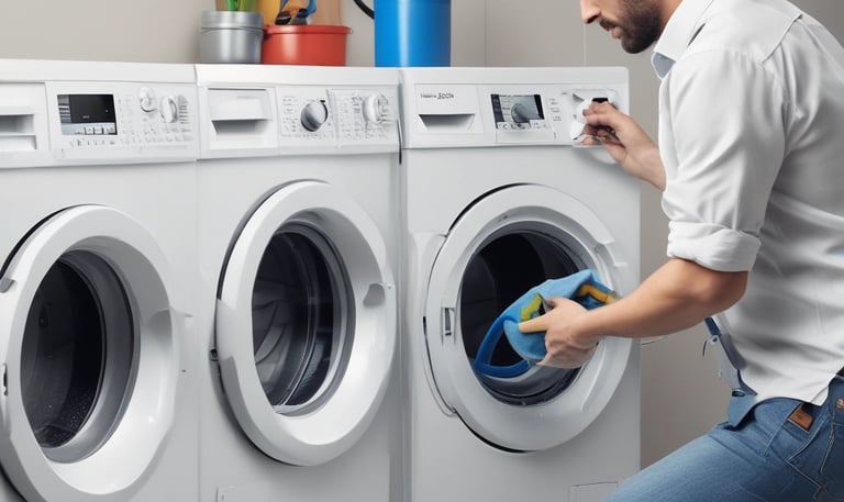 A row of air conditioning units mounted on an exterior wall of a building with a dark and moody lighting. The units are lined up in a repetitive pattern alongside decorative metalwork and a tiled wall.