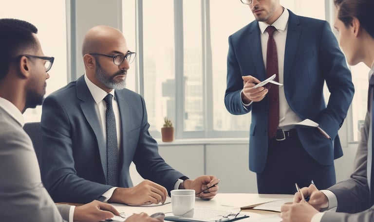 a group of business people sitting around a table for a discussion
