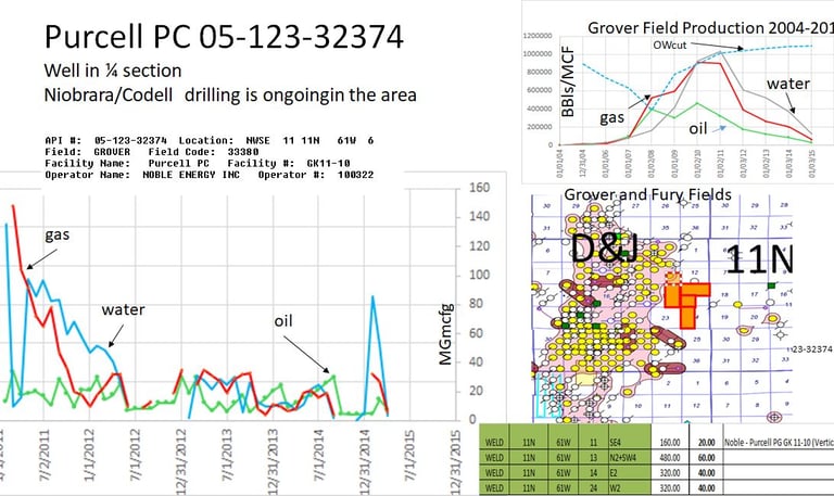 Field map and production data oil gas water