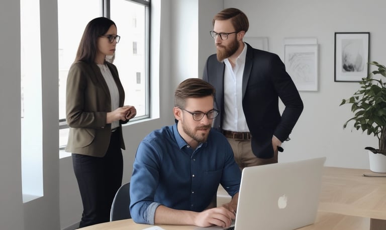 A professional assisting a Brazilian client with Paraguayan immigration paperwork in a cozy office.