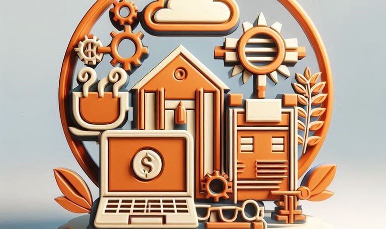 Gráfico que hace alusión al desarrollo de negocios por medio de computadoras y engranes