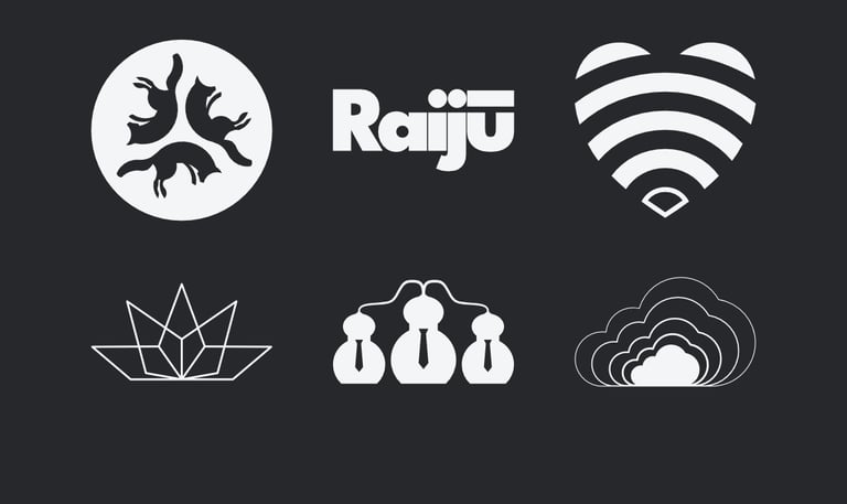 Grid of 6 logo designs